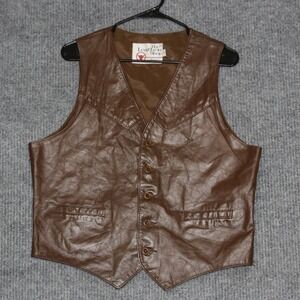 Vintage 70s The Leather Shop Mens Brown Leather Vest 44 Western Cowboy Style